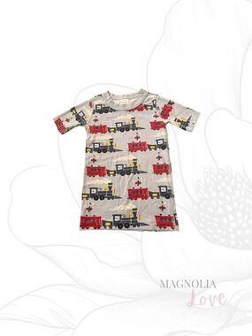 🚂 Hanna Andersson Light Blue Pajama Top Shirt Train Print EUC 120 cm US 6-7